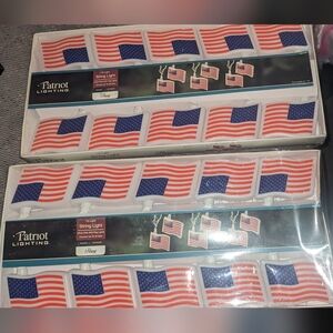 TWO - Patriot Lighting 10-Count Patriotic American Flag String Lights. NWT